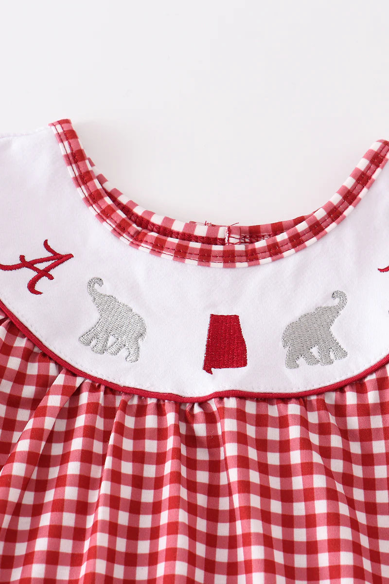 Girls Pants Set Red Plaid Alabama Embroidered Girl Pant Set