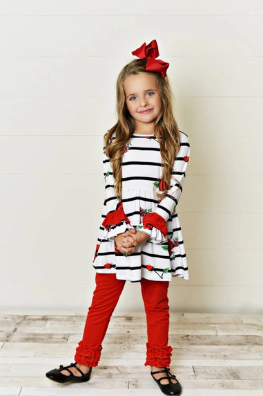 Pants Set Red & Black Stripe Ruffle Tunic