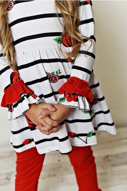 Pants Set Red & Black Stripe Ruffle Tunic