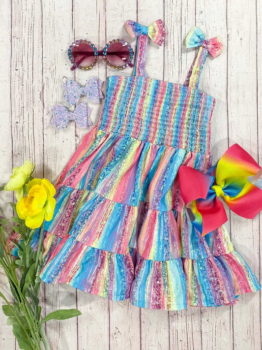 Girls Smocked Rainbow Sundress