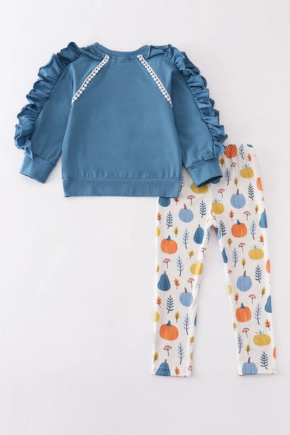 Pants Set Smoke Blue Pumpkin Appliqué Pant Set