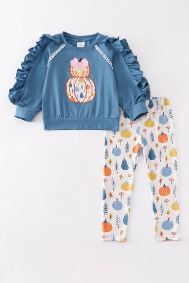 Pants Set Smoke Blue Pumpkin Appliqué Pant Set