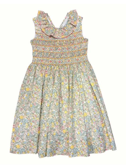 Last One: Girls Spring Again Floral Hand Smocked Dress