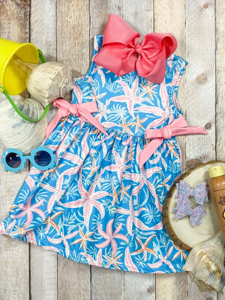 Girls Starfish Galore Bow Dress