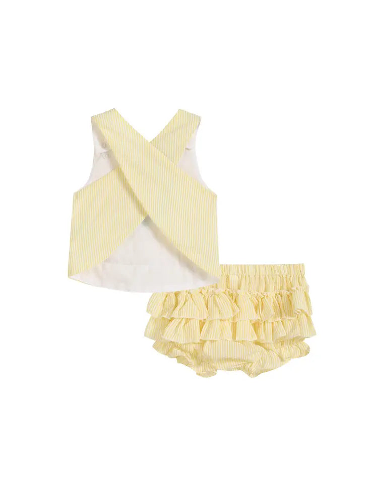 Girls Baby Bloomer Set Yellow Seersucker Turtle 2 Piece Set