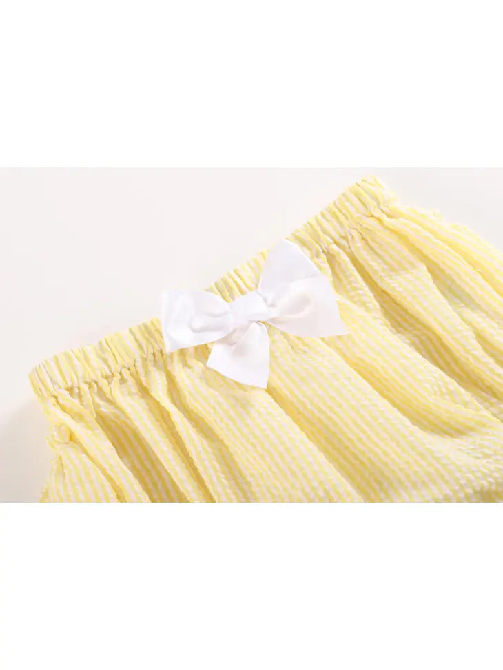 Girls Baby Bloomer Set Yellow Seersucker Turtle 2 Piece Set