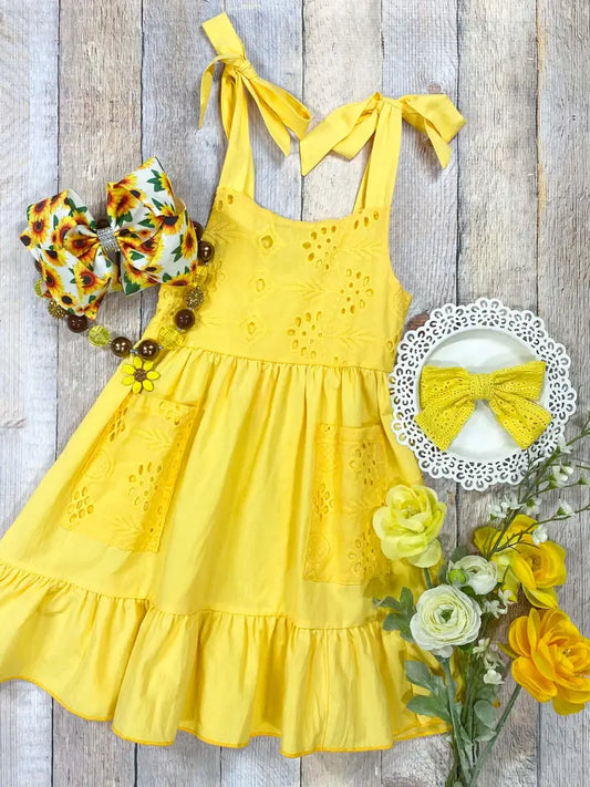 Girls Yellow Shoulder Tie Sundress