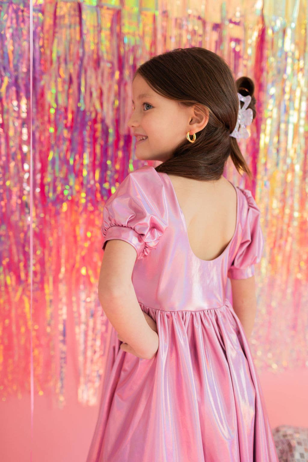 Puff Dress in Pink Lamé