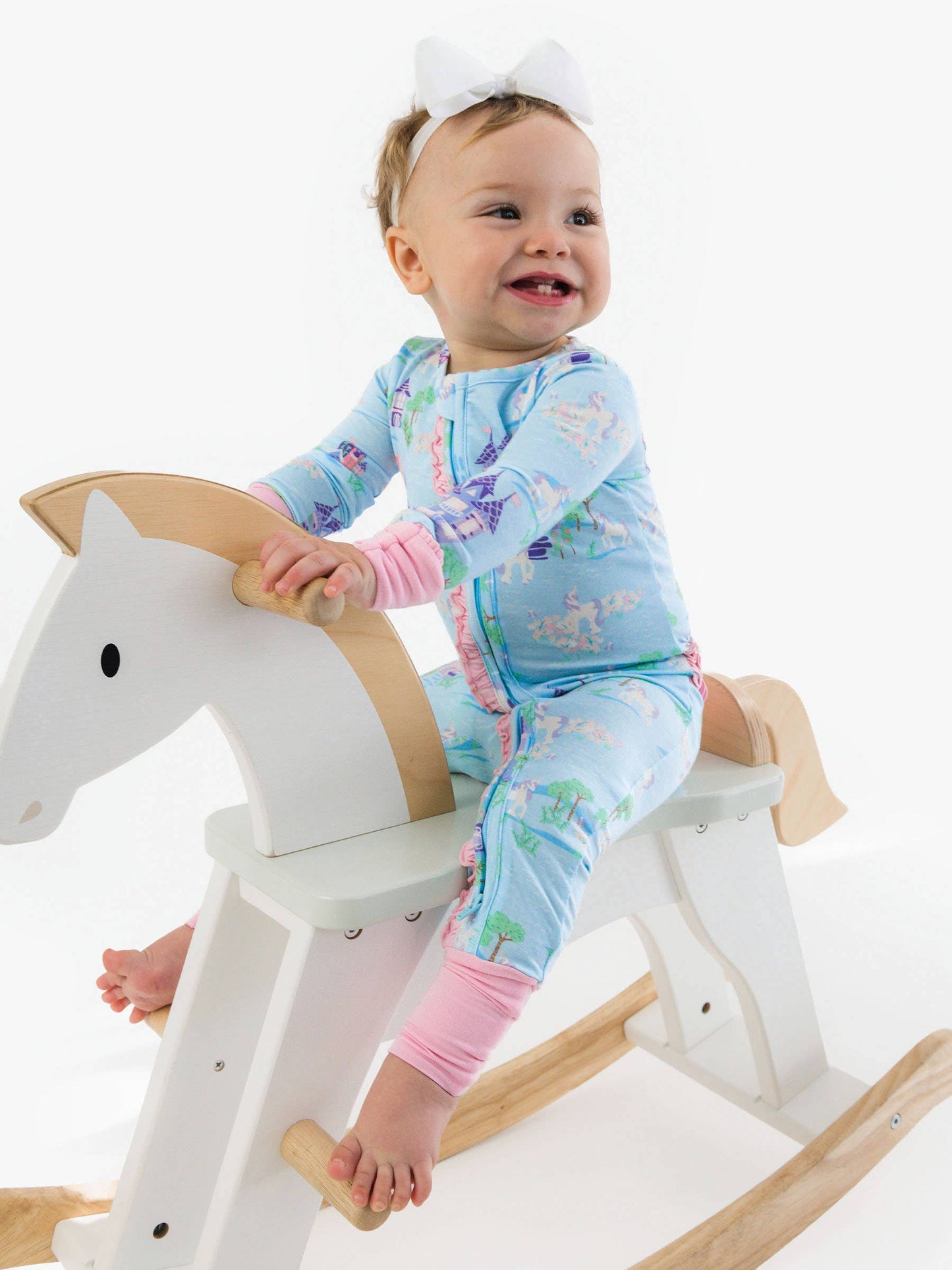 SoftSnooze™ Baby Girls Bamboo Viscose Once Upon a Castle Convertible Ruffle One Piece Footie Pajama