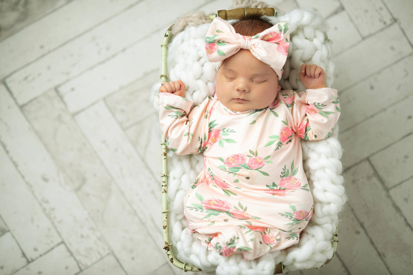 Infant Girls Pinky Pink Rose Baby Gown and Bow Headband