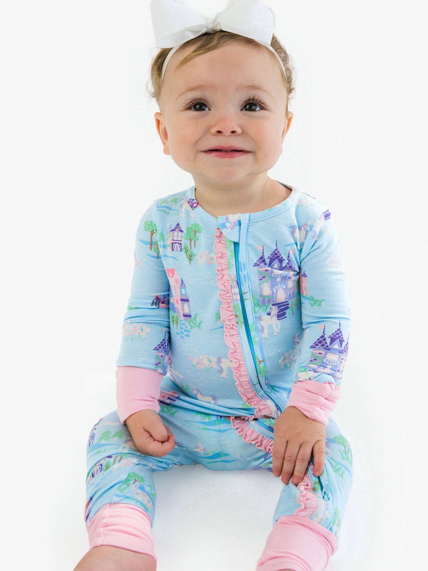 SoftSnooze™ Baby Girls Bamboo Viscose Once Upon a Castle Convertible Ruffle One Piece Footie Pajama