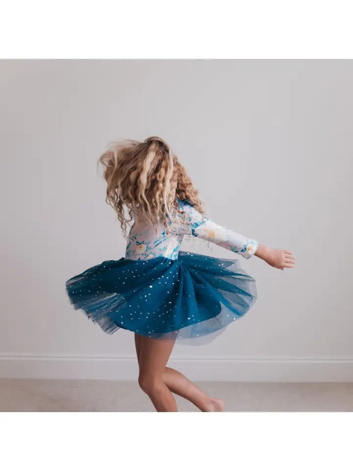 Last One: Girls Blue Floral Sparkle Tutu Dress