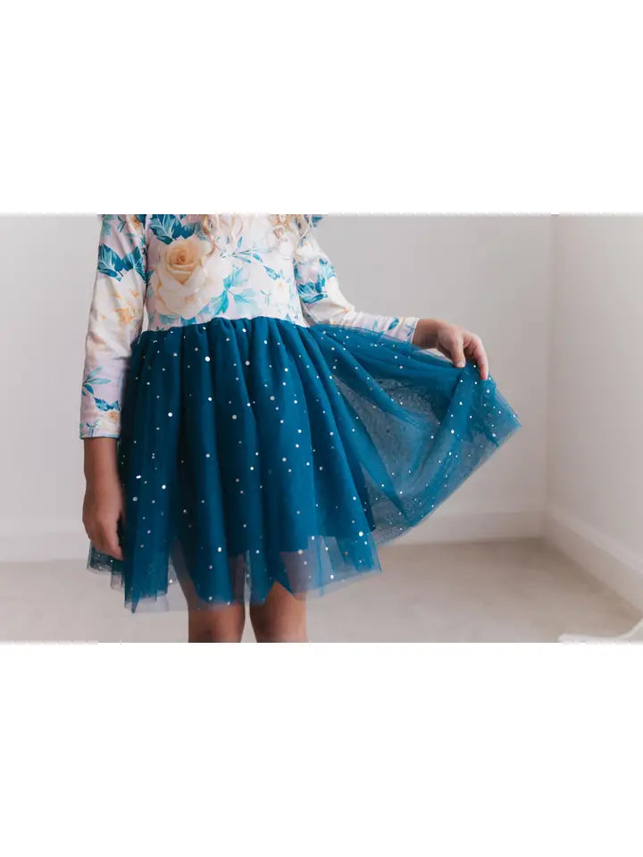 Last One: Girls Blue Floral Sparkle Tutu Dress