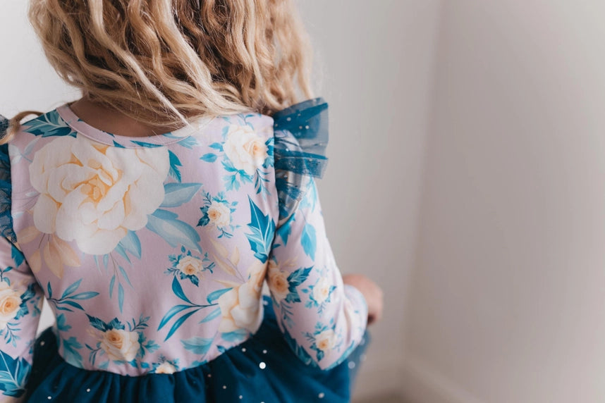 Last One: Girls Blue Floral Sparkle Tutu Dress