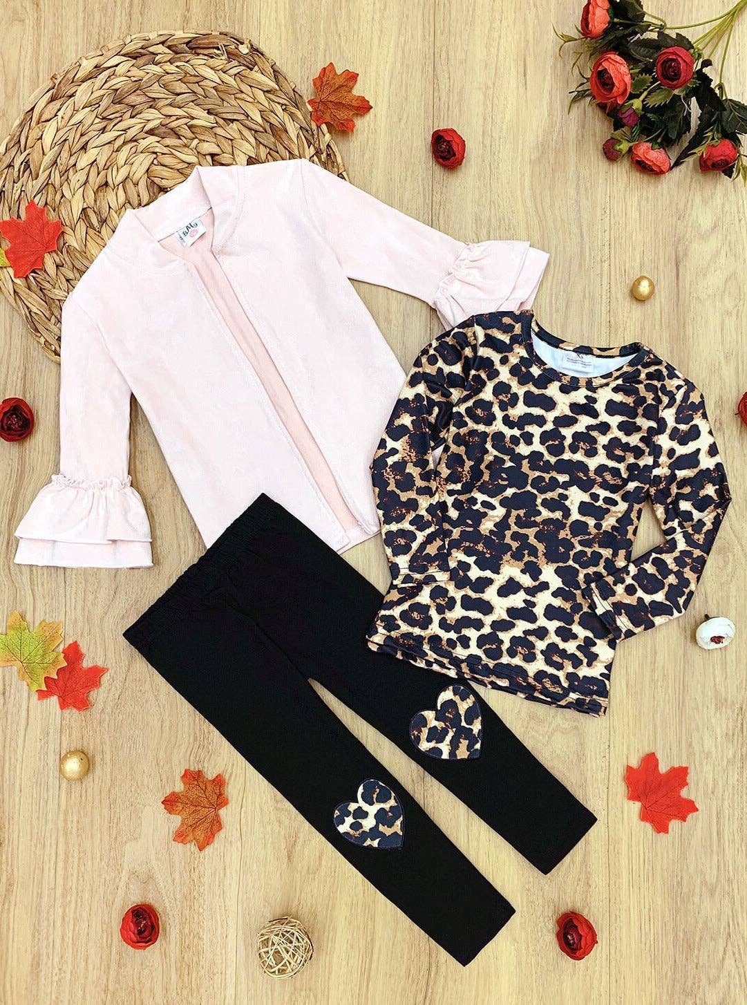 Girls Making Boss Moves Leopard Top, Leggings & Jacket Set