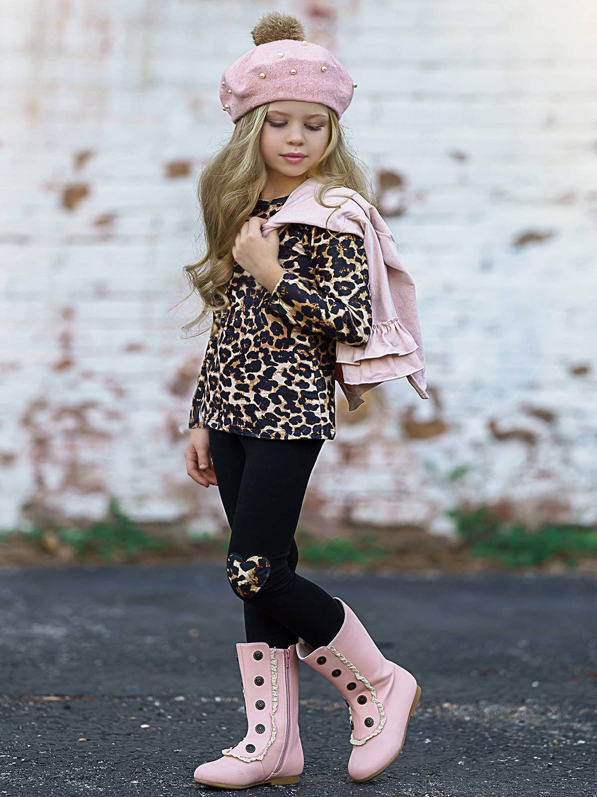 Girls Making Boss Moves Leopard Top, Leggings & Jacket Set