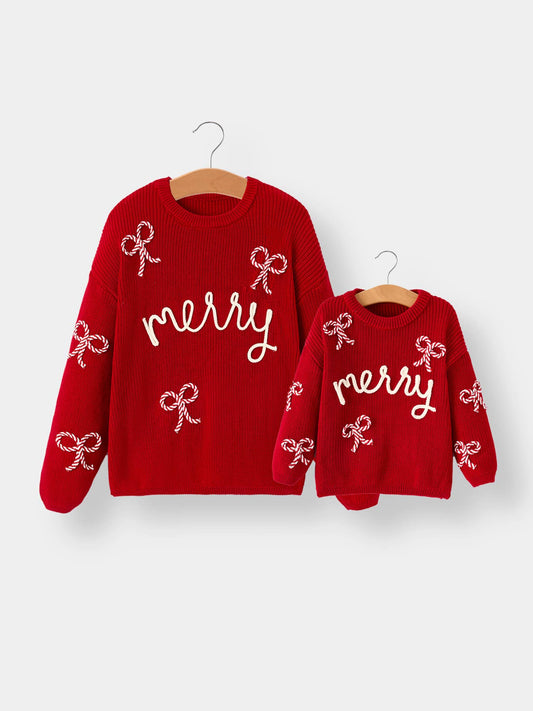 Winter Christmas Red "merry" Pullover Sweater