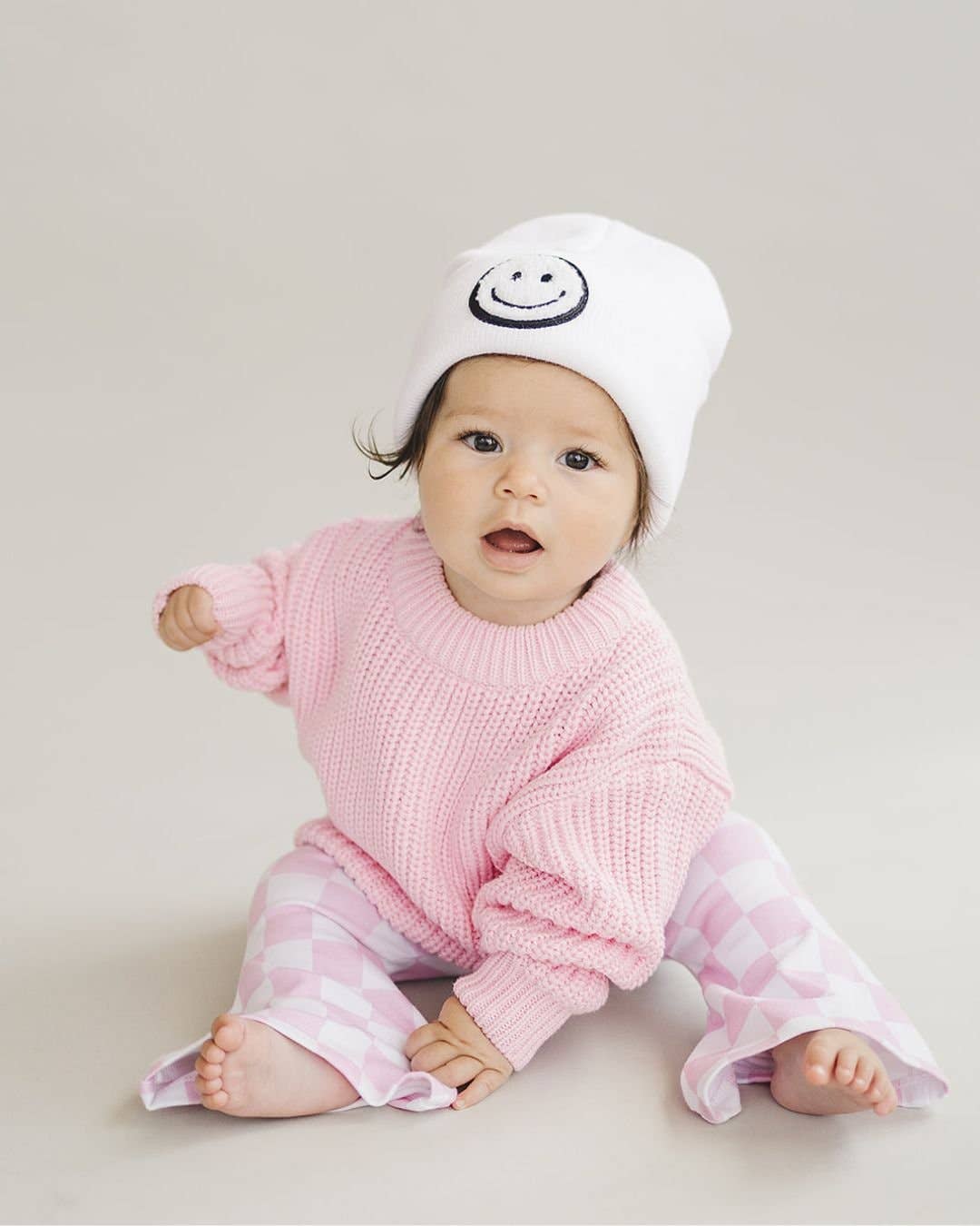 Smiley Baby Kids Beanie | White