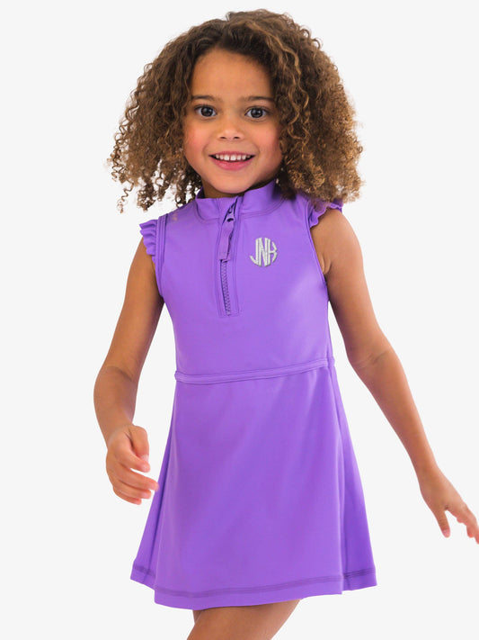 Girls Neon Purple Flutter Sleeve Active Dress & Bike Short Set