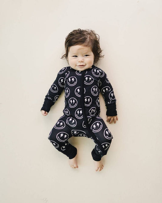 Bamboo Baby Clothing Zip Romper | Electric Smiley