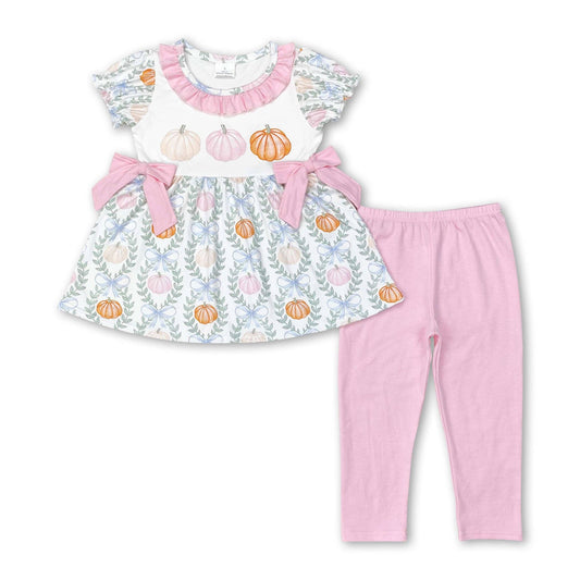 Girls Short sleeves pumpkin tunic pink leggings girls fall set