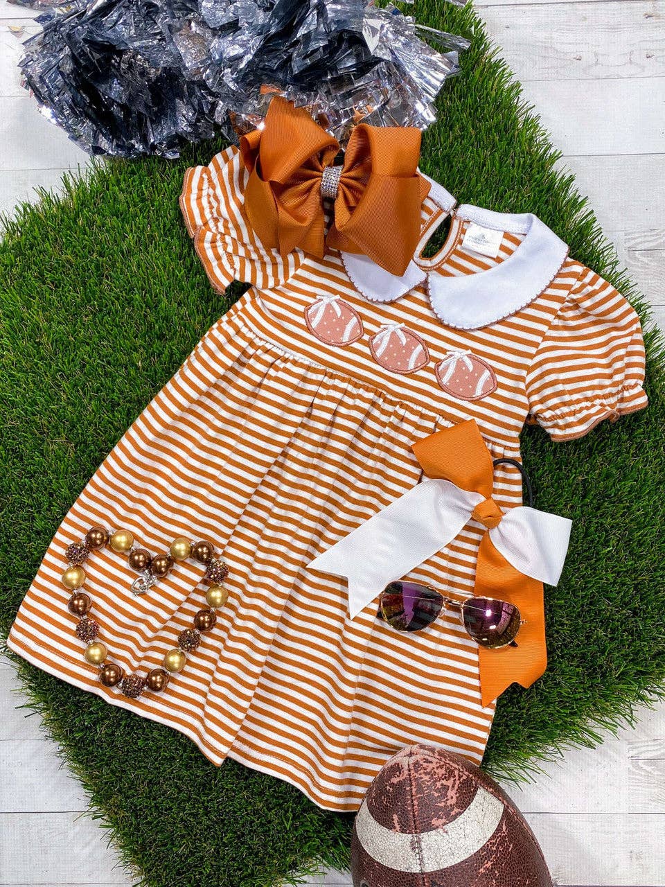 Burnt Orange Striped Classic Football Dress